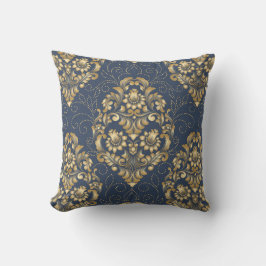 Cojín Decorativo Damascado Dorado Azul Floral Ornamental