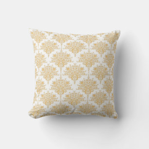 Cojín Decorativo Damascado Floral en Oro Amarillo y Blanco