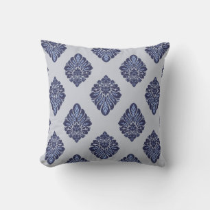 Cojín Decorativo Damascado Gris Azul Floral Ornamental
