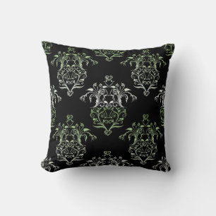 Cojín Decorativo Damascado Negro y Verde Vintage Shabby Chic
