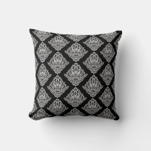 Cojín Decorativo Damascado Ornamental Blanco Negro Floral