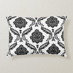 Cojín Decorativo Damascado Rococó Gran Patrón Negro sobre Blanco