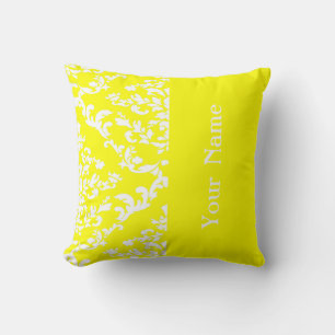 Cojín Decorativo Damasco Amarillo Negrita con nombre @ Emporiomoffa