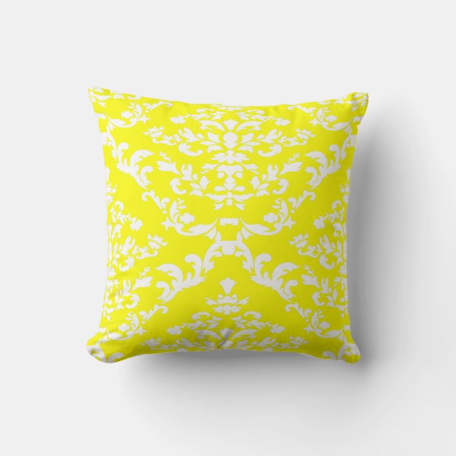 Cojín Decorativo Damasco Amarillo Negrita @ Emporiomoffa (Anverso)