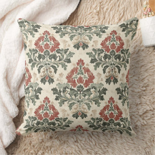 Cojín Decorativo Damasco Antiguo Rojo Verde Beige