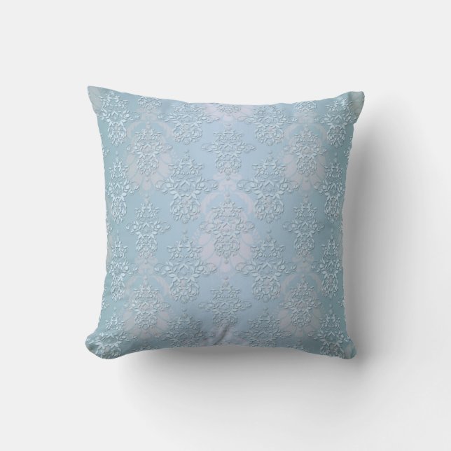 Cojín Decorativo Damasco azul pastel de bebé (Anverso)