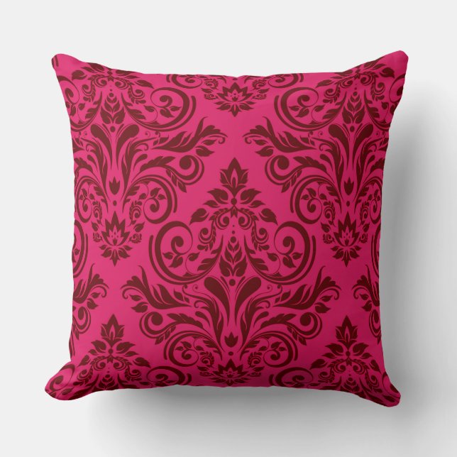 Cojín Decorativo Damasco - clarín magenta (Anverso)