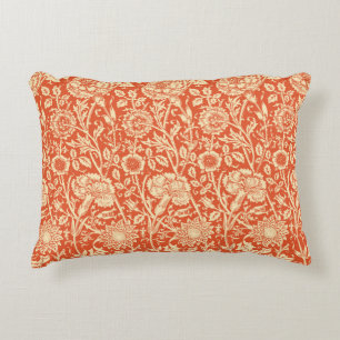 Cojín Decorativo Damasco de clavel Art Nouveau, naranja mandarina
