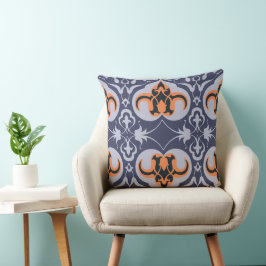 Cojín Decorativo Damasco de época - Patrón elegante Naranja azul