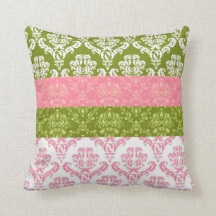 Cojín Decorativo Damasco de franja rosa y verde