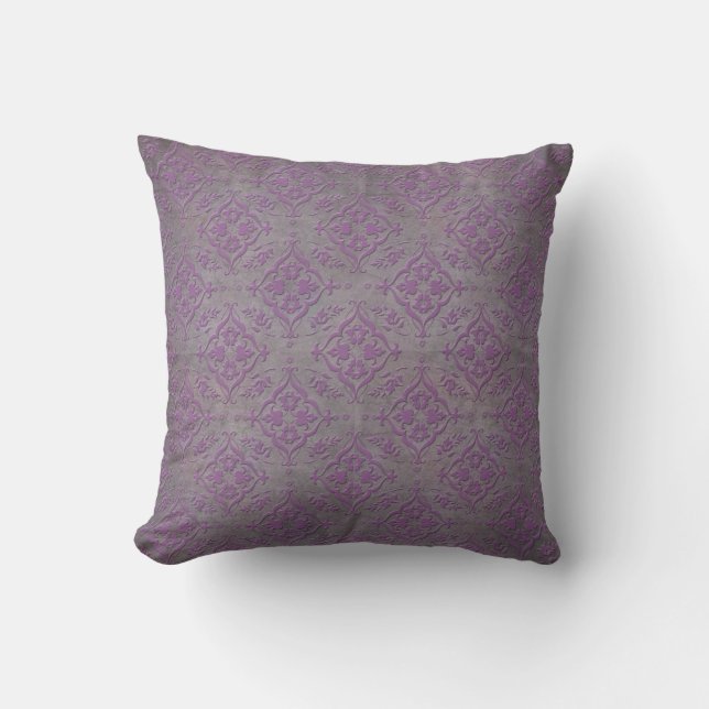 Cojín Decorativo Damasco de Gris Rustico Morado y Acero (Anverso)