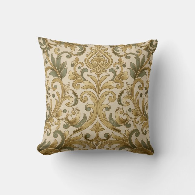Cojín Decorativo Damasco de la elegancia dorada (Anverso)