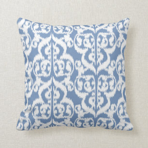 Cojín Decorativo Damasco del Moorish de Ikat - azul y blanco de