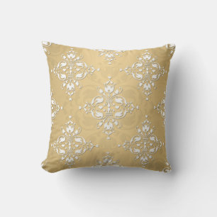 Cojín Decorativo Damasco dorado amarillo y blanco