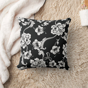 Cojín Decorativo Damasco floral blanco y negro