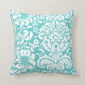 Cojín Decorativo Damasco floral blanco y turquesa