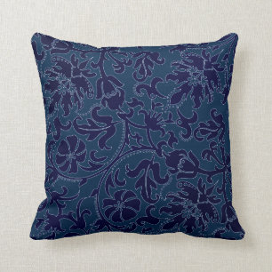 Cojín Decorativo Damasco floral de los azules marinos