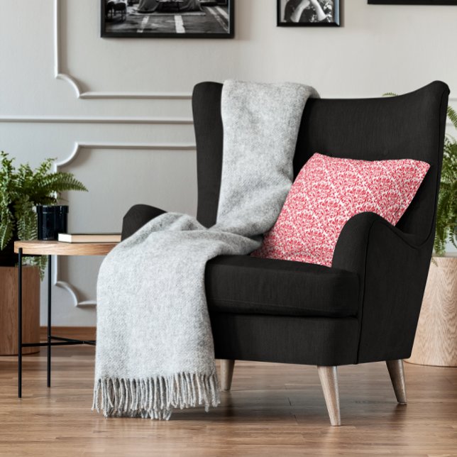 Cojín Decorativo Damasco floral de rosa rojo (Red Rose Floral Damask Throw Pillow)