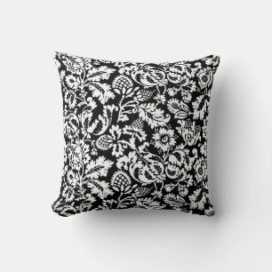 Cojín Decorativo Damasco floral de William Morris, blanco y negro