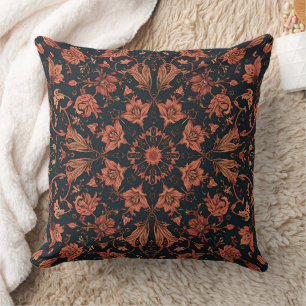 Cojín Decorativo Damasco floral negro y profundo Naranja