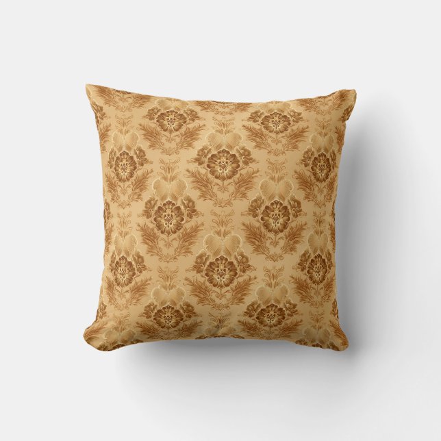 Cojín Decorativo Damasco Floral Oro Suave (Anverso)