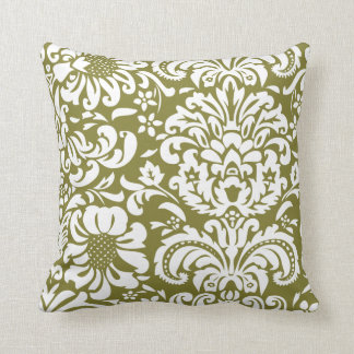 Cojín Decorativo Damasco floral verde y blanco de oliva