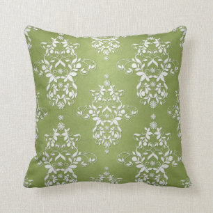 Cojín Decorativo Damasco floral verde y blanco Moss