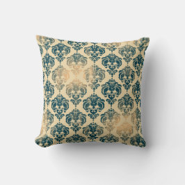 Cojín Decorativo Damasco Glam Moderno Rústico Azul Vintage y Oro