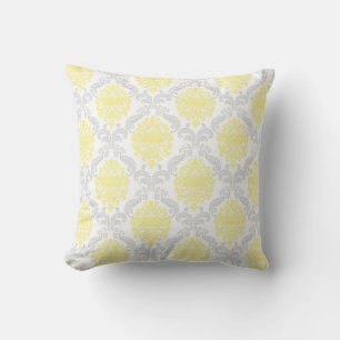Cojín Decorativo Damasco Gris Amarillo Ornamentado