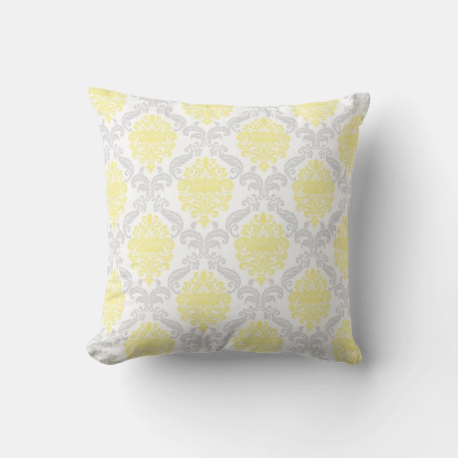 Cojín Decorativo Damasco Gris Amarillo Ornamentado (Anverso)