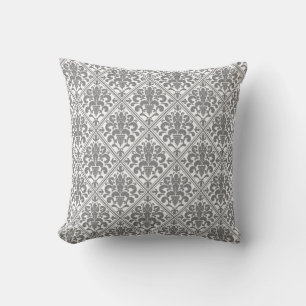 Cojín Decorativo Damasco Gris Blanco Ornamentado
