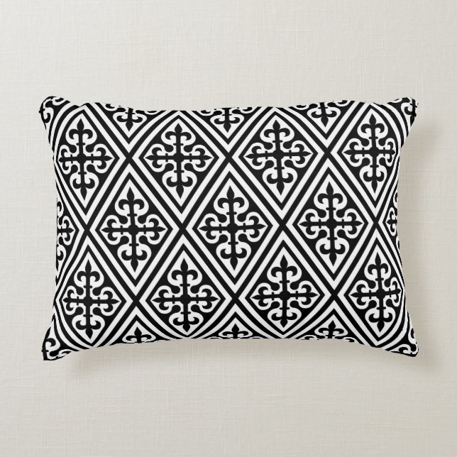 Cojín Decorativo Damasco medieval cruzado - Blanco y negro (Anverso)