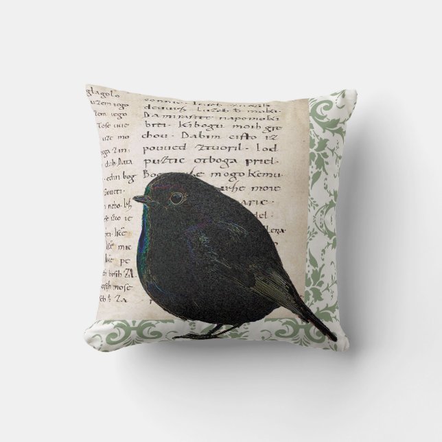 Cojín Decorativo Damasco moderno del verde del manuscrito del (Anverso)