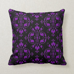 Cojín Decorativo Damasco Negro y Morado Elegante