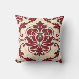 Cojín Decorativo Damasco, NOUVEAU PRINT en Burdeos y Dorado