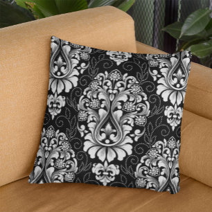 Cojín Decorativo Damasco Ornamental Floral negra blanca