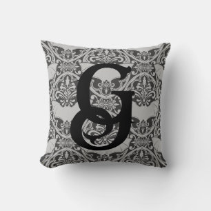 Cojín Decorativo Damasco Personalizado De Vampiro Inicial En Gris