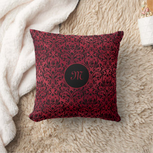 Cojín Decorativo Damasco rojo-negro con monograma