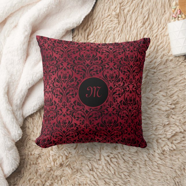 Cojín Decorativo Damasco rojo-negro con monograma (Manta)