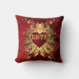 Cojín Decorativo Damasco rojo romántico y corazón valentino