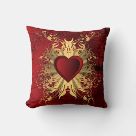 Cojín Decorativo Damasco rojo romántico y corazón valentino