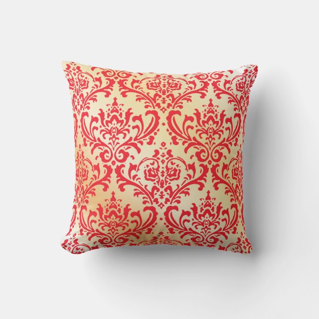 Cojín decorativo Damasco rojo y dorado (Anverso)