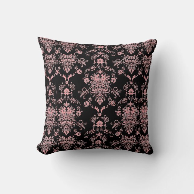 Cojín Decorativo Damasco rosado en negro (Anverso)