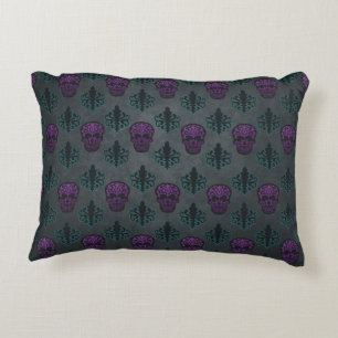 Cojín Decorativo Damasco Teal Cráneo Púrpura