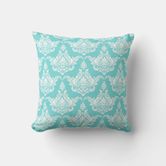 Cojín Decorativo Damasco turquesa de color de agua vintage