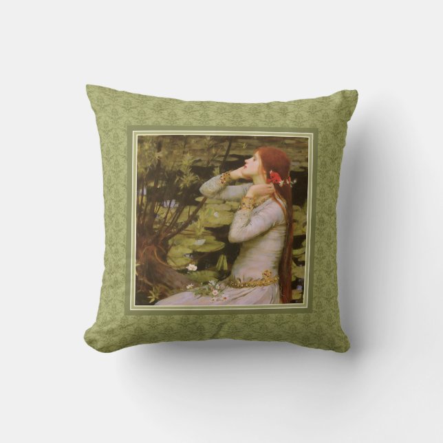 Cojín Decorativo Damasco verde de Ofelia del Waterhouse (Anverso)