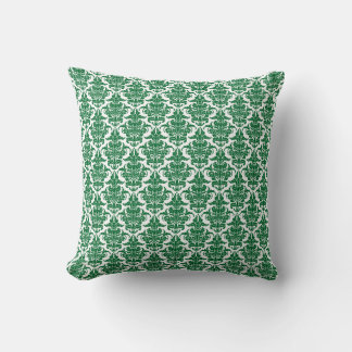 Cojín Decorativo Damasco - Verde del bosque sobre blanco