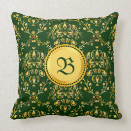 Cojín Decorativo Damasco verde oscuro del oro medieval magnífico