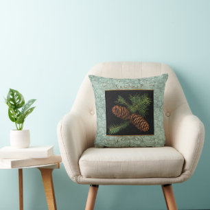 Cojín Decorativo Damasco Verde y Navidad de Pinos