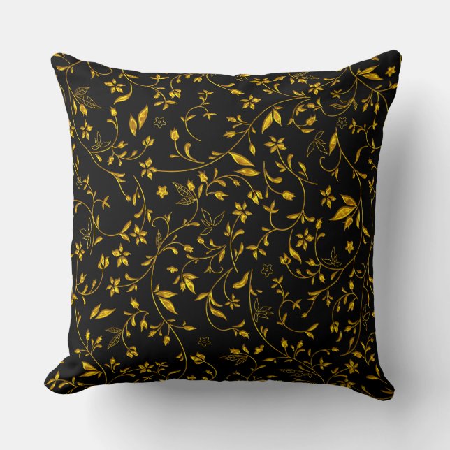 Cojín Decorativo Damascos de oro en negro (Anverso)